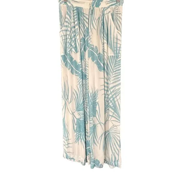 Salty Weekend Santorini Blue Uber White Tropical Beach Palazzo Pants Women's XL